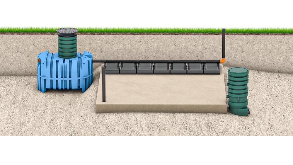 Markbädd med trekammarbrunn och biomoduler